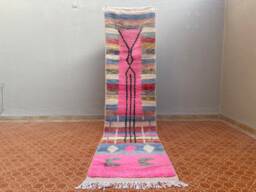 Handwoven Pink Boujaad Runner Rug - Moroccan Tribal Design - 2.6 X 10.3 Ft - thumbnail 1