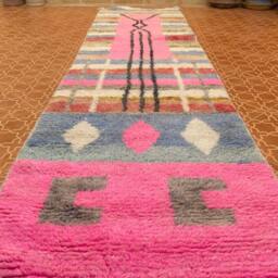 Handwoven Pink Boujaad Runner Rug - Moroccan Tribal Design - 2.6 X 10.3 Ft - thumbnail 2