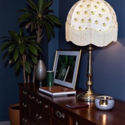Honey Bee Fabric Lampshade, Shabby Chic Dome With Cream Fringe, UK Made - thumbnail 2