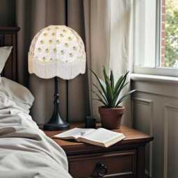 Honey Bee Fabric Lampshade, Shabby Chic Dome With Cream Fringe, UK Made - thumbnail 3