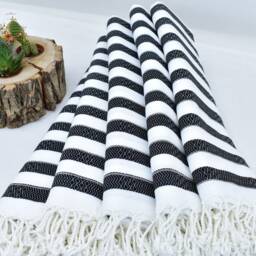 Turkish Towel, Turkey 40x70 , Beach Towel, , Black Towel, Black Striped Towel, Organic Cotton Peshtemal Towel Bnt-Gck_000 - thumbnail 3