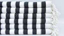 Turkish Towel, Turkey 40x70 , Beach Towel, , Black Towel, Black Striped Towel, Organic Cotton Peshtemal Towel Bnt-Gck_000 - thumbnail 1