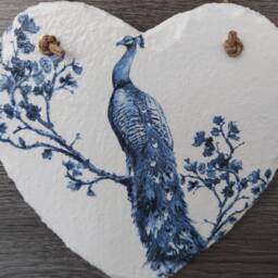 Peacock Slate Heart Wall Hanging Decoupage Blue Decor - 15cm - thumbnail 2