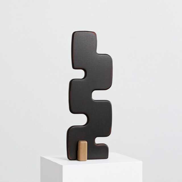 Quatreum Abstract Tall Sculpture in Wood Fibreboard Black With Maroon Patina - image 1