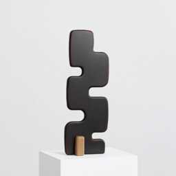 Quatreum Abstract Tall Sculpture in Wood Fibreboard Black With Maroon Patina - thumbnail 1