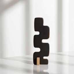 Quatreum Abstract Tall Sculpture in Wood Fibreboard Black With Maroon Patina - thumbnail 2