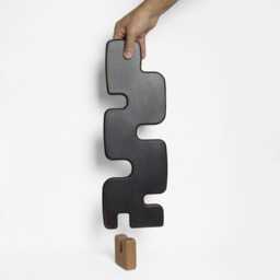 Quatreum Abstract Tall Sculpture in Wood Fibreboard Black With Maroon Patina - thumbnail 4