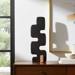 Quatreum Abstract Tall Sculpture in Wood Fibreboard Black With Maroon Patina - thumbnail 3
