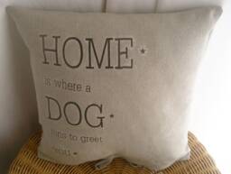 Linen Home Is Where A Dog... Cushion Cover Dog Gift Pillow Country House - thumbnail 1