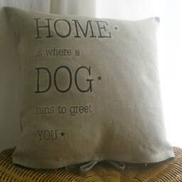 Linen Home Is Where A Dog... Cushion Cover Dog Gift Pillow Country House - thumbnail 2