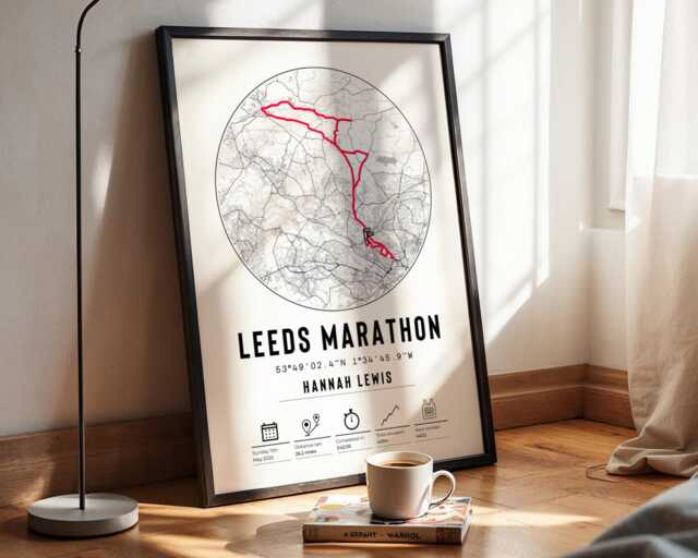 Leeds Marathon Personalised Finishers Map 2025 Print & Frame Gift Run Celebration Custom Present Runner Athlete Route Course Rob Burrow - image 1