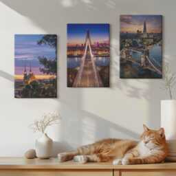 Set Of 3 Canvas Prints - City Views With Bridges & Sunsets, Blue Photo Print, Travels Wall Decor - thumbnail 2
