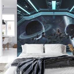 Spaceship Window Wall Mural, Stars Astronomy Kids Room Peel & Stick Wallpaper - thumbnail 2