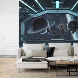 Spaceship Window Wall Mural, Stars Astronomy Kids Room Peel & Stick Wallpaper - thumbnail 3