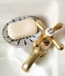 Handmade Blue & White Ceramic Soap Dish Coastal Farmhouse Bathroom Accessory - thumbnail 1