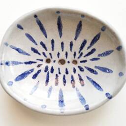 Handmade Blue & White Ceramic Soap Dish Coastal Farmhouse Bathroom Accessory - thumbnail 2