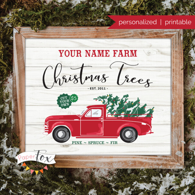 Personalized Christmas Tree Printable Sign, Farm Last Name Truck With Tree, Sign - image 1