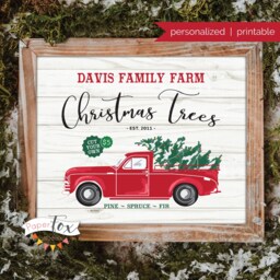 Personalized Christmas Tree Printable Sign, Farm Last Name Truck With Tree, Sign - thumbnail 2