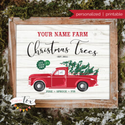 Personalized Christmas Tree Printable Sign, Farm Last Name Truck With Tree, Sign - thumbnail 1