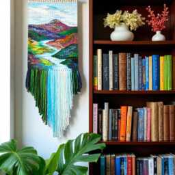 Handwoven Mountain River Tapestry Boho Fiber Art Wall Hanging - thumbnail 4
