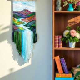 Handwoven Mountain River Tapestry Boho Fiber Art Wall Hanging - thumbnail 2
