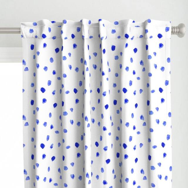 Dots Curtain Panel - Watercolor Abstract Polka Whimsical Paint Custom Royal Blue By Katerinaizotova - image 1
