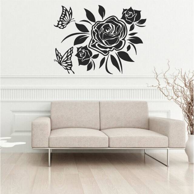 Butterfly's & Rose's Vinyl Wall Art, Decal, Sticker, Transfer, Mural, Decor, Rent Friendly, Interior, Exterior, Full - 0294 - image 1