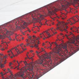Red 13 Ft Runner Rug Afghan Vintage Rug, Bukhara Design Khal Muhammadi Handmade High Pile Wool Turkmen Tribal Rug 85x400 cm 3x10 - thumbnail 3