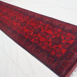 Red 13 Ft Runner Rug Afghan Vintage Rug, Bukhara Design Khal Muhammadi Handmade High Pile Wool Turkmen Tribal Rug 85x400 cm 3x10 - thumbnail 2