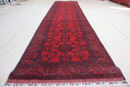 Red 13 Ft Runner Rug Afghan Vintage Rug, Bukhara Design Khal Muhammadi Handmade High Pile Wool Turkmen Tribal Rug 85x400 cm 3x10 - thumbnail 1