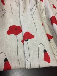 Linen Curtains Cafe Kitchen Valance Natural Beige Poppies Pattern Floral Blend Fabric