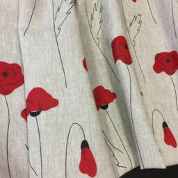 Linen Curtains Cafe Kitchen Valance Natural Beige Poppies Pattern Floral Blend Fabric - thumbnail 2