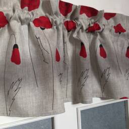 Linen Curtains Cafe Kitchen Valance Natural Beige Poppies Pattern Floral Blend Fabric - thumbnail 4