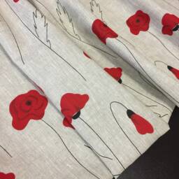 Linen Curtains Cafe Kitchen Valance Natural Beige Poppies Pattern Floral Blend Fabric - thumbnail 3