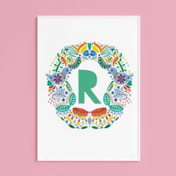 Children's Folk Birds Initial Print, Bird Print, Kids Personalised Kids Print - thumbnail 3
