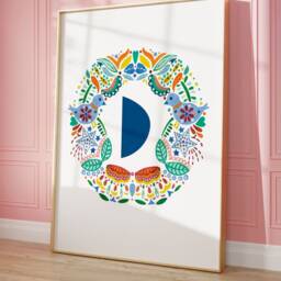 Children's Folk Birds Initial Print, Bird Print, Kids Personalised Kids Print - thumbnail 2