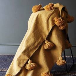 Mustard Moroccan Pom Throw Blanket, Bohemian Decor Bedcover, Blanket Sofa, Blanket, Throw Blanket With Tassels - thumbnail 2