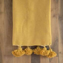 Mustard Moroccan Pom Throw Blanket, Bohemian Decor Bedcover, Blanket Sofa, Blanket, Throw Blanket With Tassels - thumbnail 3