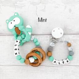 Personalised Newborn Gift Set, Paci Clip, Sensory Textured Ring, Babyshower, Mam Dummy Born in 2025, First Christmas Present