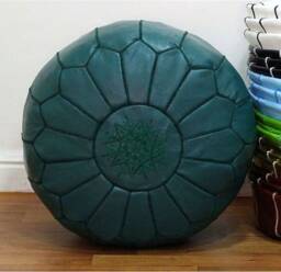 Premium Genuine Leather Moroccan Pouf Pouffe - Peacock