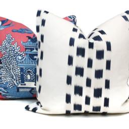 Schumacher Blue Izmir Ikat Pillow Cover Linen Cotton Blend Rmt - thumbnail 2