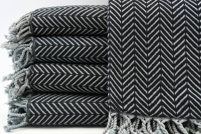 "Gray & Black Peshtemal, Handmade Towel, Stone Washed Towel, 38""x63" - image 1