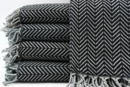 "Gray & Black Peshtemal, Handmade Towel, Stone Washed Towel, 38""x63" - thumbnail 1
