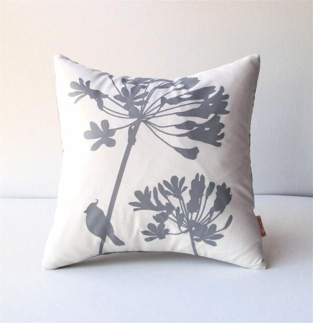 Grey Print On Off-White Cardinal Agapanthus-Mini 10.5 Inches Square Pillow - image 1