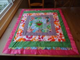 Extra Large Kermit The Frog Applique Toddler Blanket With Satin Trim