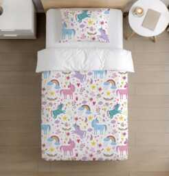 Bedding - Unicorn Colourful, Duvet Cover Set, Fitted Sheets, Pillow Case, Modern Colourful Kids Bedding - thumbnail 1