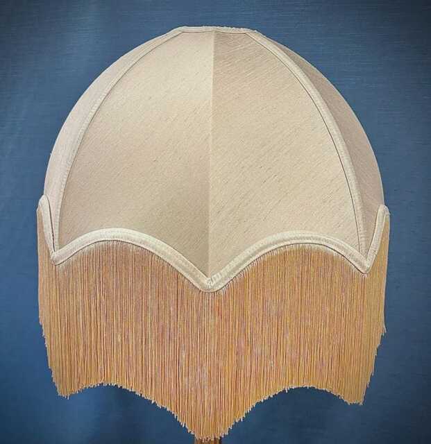Handmade Oyster Cream Dome Lampshade Antique Gold Fringe - image 1