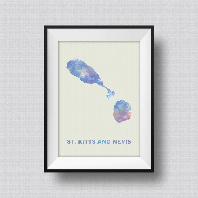 st. Kitts & Nevis Map Watercolor Art Print Ink Splash Poster Canvas