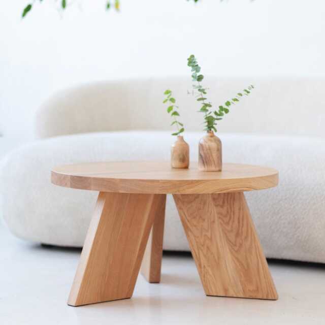 Sk5 Oak Coffee Table Set - Round Solid Wood Nesting Tables Handmade, Space-Saving & Timeless For Modern Living - image 1