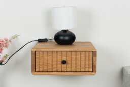 Floating Nightstand With Fluted Drawer in Solid Oak - Natural Bedroom - thumbnail 1